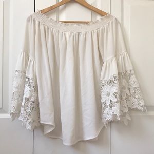 White Strapless Long Sleeve Blouse